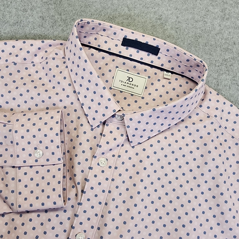 7 Diamonds 7D Long Sleeve 4 Way Stretch Button Shirt Mens XXL 2XL Geometric Pink